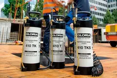 Распылитель Gloria 410TKS Profiline, окрашенная сталь c пластиковым внутренним покрытием, масло-бензостойкий, с манометром, спиралевидный шланг, объем 10 л
