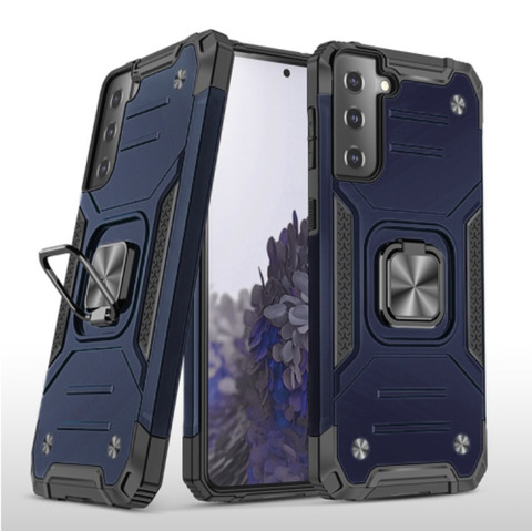 Противоударный чехол для Samsung Galaxy S21 plus G996 / S30 plus синий с пластиной для магнитного автодержателя и кольцом подставкой