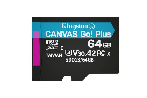 Карта памяти Kingston 64GB microSDXC Canvas Go Plus 170R A2 U3 V30 Card,без адаптера, SDCG3/64GBSP