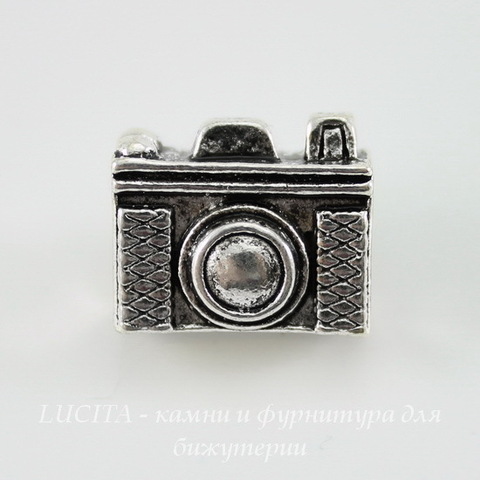 Бусина металлическая для пандоры "Фотоаппарат" 18х14 мм (цвет - античное серебро)