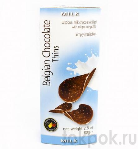 Чипсы шоколадные молочные Belgian Chocolate Thins, 80 гр