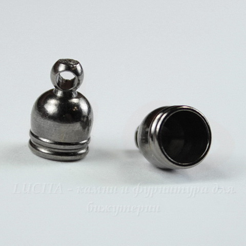 Концевик для шнура 5 мм, 9х6 мм (цвет - черный никель), 2 штуки