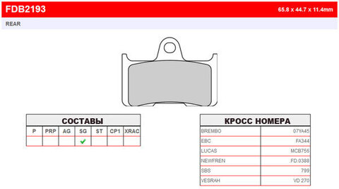 FDB2193SG Тормозные колодки дисковые MOTO, блистер 2 шт