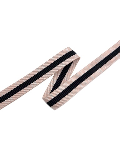 Репсовая лента в полоску, цвет: медно-пудровый/чёрный, ширина: 15 мм