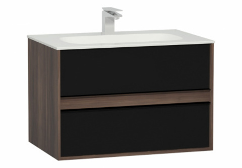 Vitra 58181 Шкаф Metropole 80 см с раковиной Infinit из искуственного камня, c 2мя ящиками, цвет сливовое дерево, фасад черное акриловое стекло