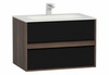 Vitra 58181 Шкаф Metropole 80 см с раковиной Infinit из искуственного камня, c 2мя ящиками, цвет сливовое дерево, фасад черное акриловое стекло