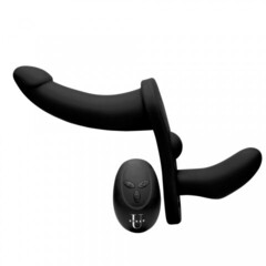 Двухсторонний страпон с вибрацией Strap U Double Take 10X Double Penetration Vibrating Strap-On Harness, черный, 14х4.3см