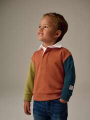 Толстовка с воторником для мальчика Next B27-983, Кирпичный, Салатовый, Синий