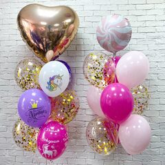 Большая композиция из воздушных шаров на день рождения с сердцем