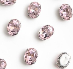 Стразы пришивные стекло в оправе, р. 8х6 мм, светло-розовый
