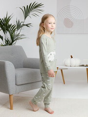 пижама  для девочки  К 1541/шалфей,белые зайчики