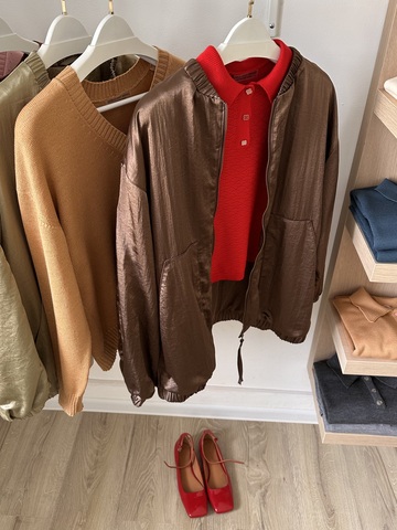 Поло ажурный с коротким рукавом красный