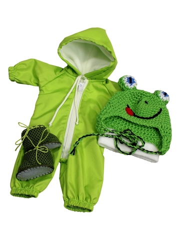 Комбинезон, шапка и сапожки - Лягушка 1. Одежда для кукол, пупсов и мягких игрушек.