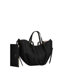 Сумка Polene Cyme Mini EDITION TEXTURED BLACK WITH ECRU STITCHING