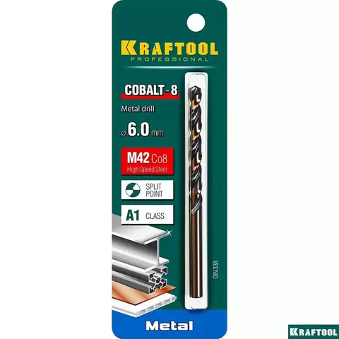 KRAFTOOL COBALT 6.0 х93мм, Сверло по металлу HSS-Co(8%) , сталь М42(S2-10-1-8)