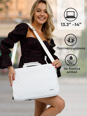 Сумка для ноутбука 15,6" и 17" с ремнем на плечо и большим карманом спереди (Стеганый белый)