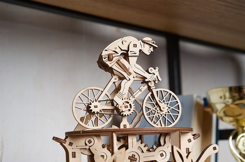 Автоматон Велосипедист - Деревянный конструктор, сборная модель, 3D пазл, кубок велогонок