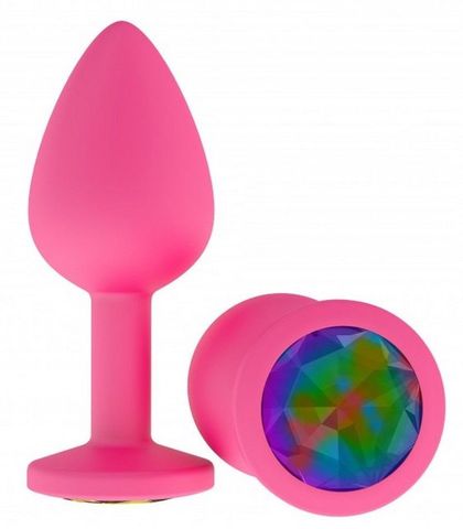 Розовая анальная втулка с разноцветным кристаллом - 7,3 см. - Джага-Джага Анальные втулки с кристаллом 516-14 multicolored-DD
