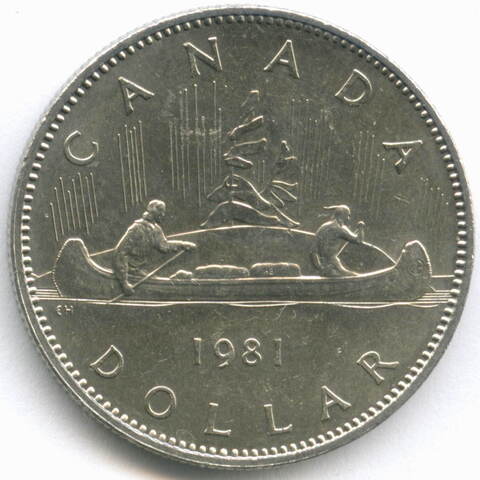 1 доллар 1981 год. Канада. Регулярный выпуск. Никель AU