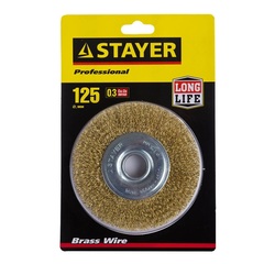 STAYER 125 мм, витая стальная латунированная проволока 0.3 мм, щетка дисковая для УШМ, Professional (35122-125)