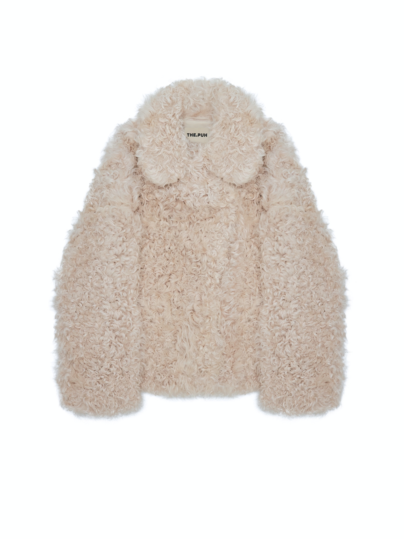 Укороченная бежевая шуба из овчины