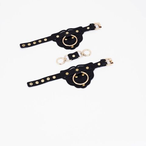 Черные наручники с золотистой фурнитурой - Crazy Handmade CH-28261
