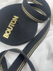 Репсовая лента черная с золотистыми полосками