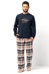 Пижама мужская со штанами KEY MNS 444 | Темно-синий + бежевый