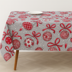 Скатерть "Новогодние игрушки на сером фоне" без пропитки