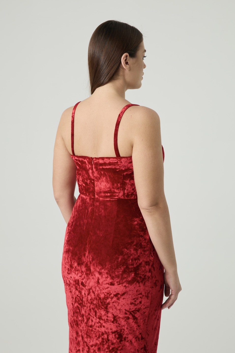 Платье из бархата макси с разрезом, красный
