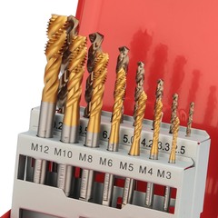 Набор метчиков машинных M3 -M12 HSSE-TiN DIN371/376 (C/2,5P, R45, + сверла) 14пр H-Tools 245052THT