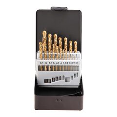 Набор сверл по металлу 1-10мм 19шт DIN338 HSS-G TiN 118° (мет. кейс) Terrax by Ruko A250214T