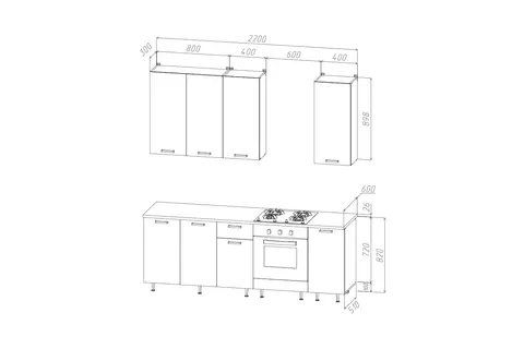 ЛДСП Кухня Рио NEW 2,2/900м (490) Компановка №2 (Бетон светлый/Бетон темный, Графит (Кастилло темный))