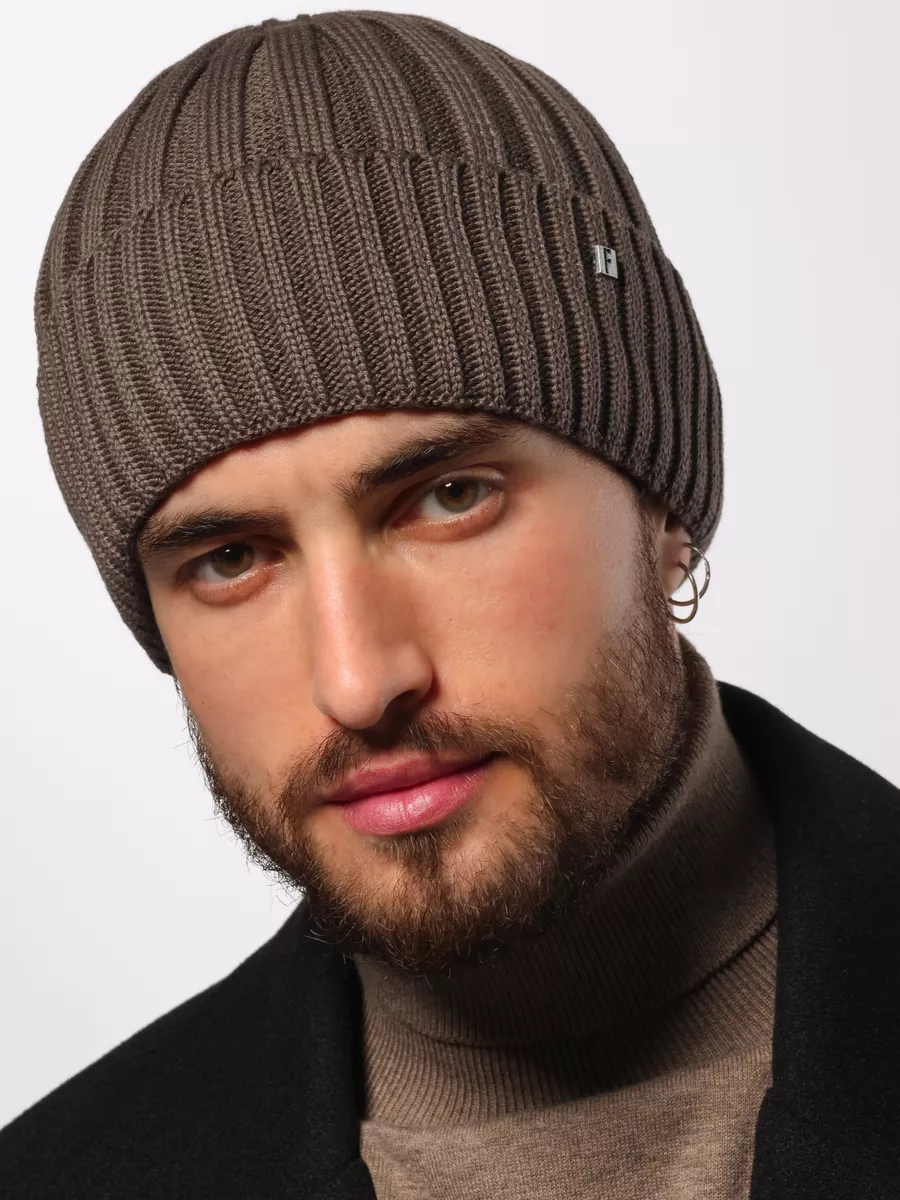 Шапка зимняя на флисе вязаная бини