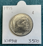 K16918 1935 Германия 5 марок рейхсмарок Гинденбург A Ag-900, 13.88 gr