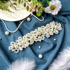 Диадема - Украшение для волос, свадебное украшение, на выпускной, с жемчугом, 18,5*4,5 см, серебро.