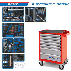KING TONY (934-251AMR) Набор инструментов "DRIVE" в красной тележке, 251 предмет