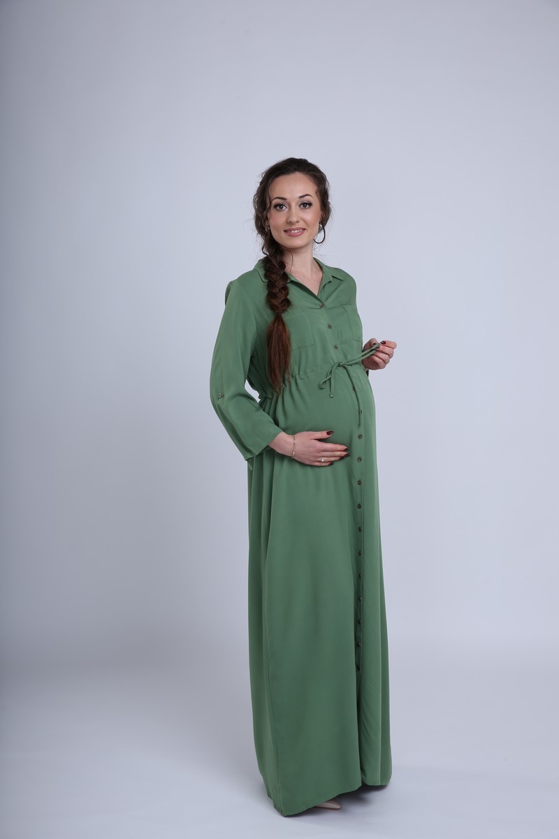 Фото платье для беременных EBRU от магазина СкороМама, длинное, зеленый, размеры.