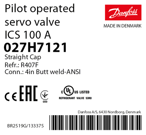 Пилотный клапан ICS 100 Danfoss 027H7121 стыковой шов