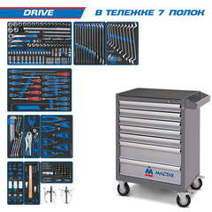 KING TONY (934-251AMG) Набор инструментов "DRIVE" в серой тележке, 251 предмет