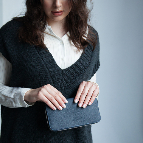 Кожаный кошелек, теленок синего цвета