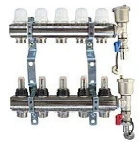 Коллектор с расходомерами, автовоздушниками и сливными кранами