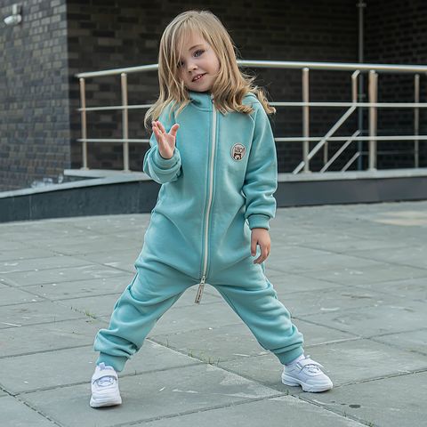 Warm hooded jumpsuit with flap - Sea Blue