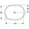 Geberit VariForm Раковина с установкой под столешницу  эллиптичекой формы, T1=55х40 см, без отв. под смеситель, с отв. перелива