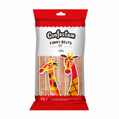 Мармелад жевательный с начинкой «Confectum Funny Belts» со вкусом колы в форме ремней, 75 гр х 36 шт
