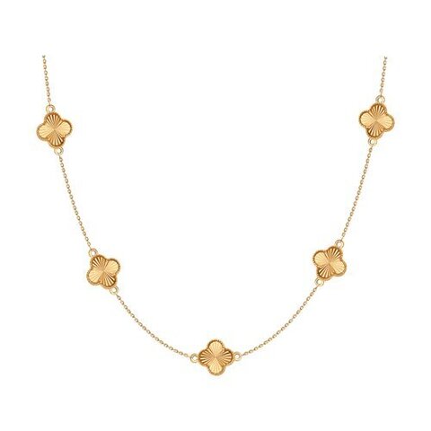 Колье TRENDY GOLD из золота 585 пробы с подвесками клевер в технике гильоше