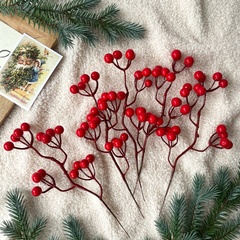 Ягоды красные искусственные на ветке, гроздь 24 см., 8-15 мм., набор 5 шт.