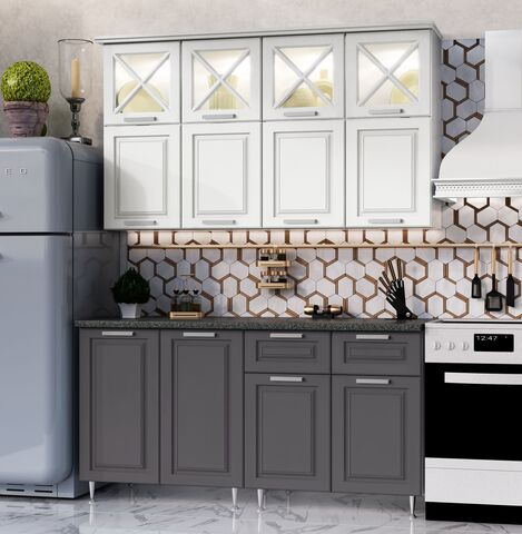 Кухня Констанция 1,6/900м (490) Компоновка №4 (Белый снег софт/Графит софт NEW, Белый (Кастилло темный))