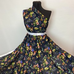 Ткань вискоза синяя с желтыми цветами 3122