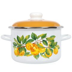 Кастрюля сталь, эмал, 3 л, с крыш, крышка сталь, СтальЭмаль, Грушевый сад, 6RD181M, белоснежная